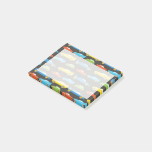 Colorful Race Cars on Black Post-it Notes