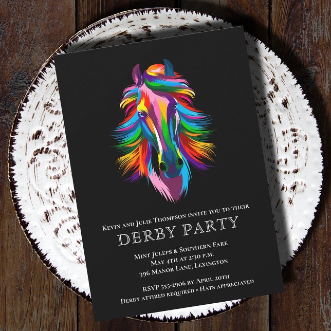 Colorful Racehorse Derby Party Invitation (Colorful racehorse Derby party invitations - PRINTED and/or INSTANT DOWNLOAD)