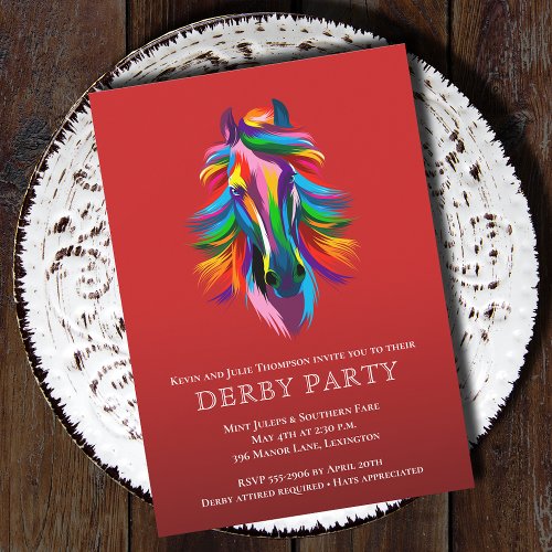 Colorful Racehorse Derby Party Red Invitation