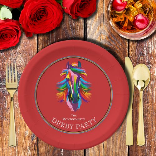 Colorful Racehorse Derby Party Red Paper Plates