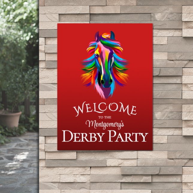 Colorful Racehorse Derby Party Red Welcome Poster (Colorful racehorse Derby party red welcome poster - PRINTED and/or INSTANT DOWNLOAD)