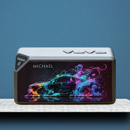 Colorful Racing Car Modern Personalized Name Bluetooth Speaker