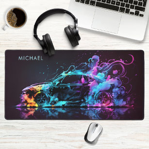 Colorful Racing Car Modern Personalized Name Desk Mat