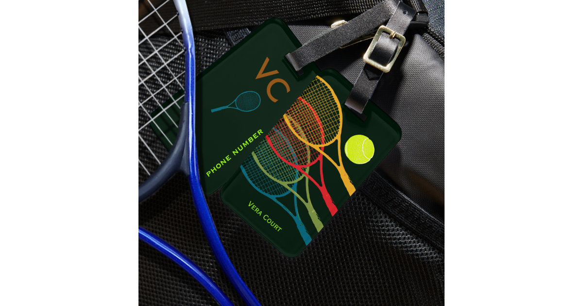 colorful racquets personalized luggage tag | Zazzle