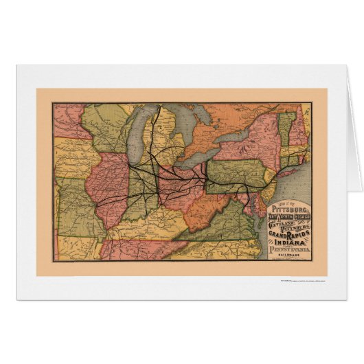 Colorful Railroad Map 1874 Cards (Front Horizontal)