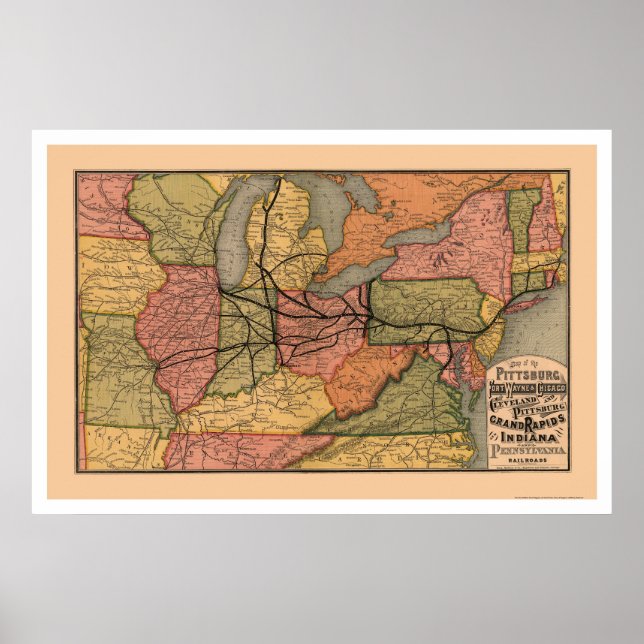 Colorful Railroad Map 1874 Poster (Front)