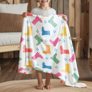 Colorful Rain Boots and Blue Raindrops Sherpa Blanket