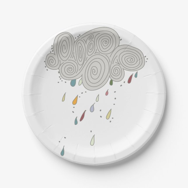 Colorful Rain Cloud Paper Plates (Front)
