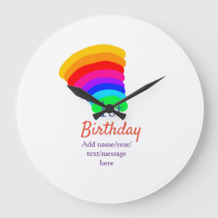 Colorful rainbow 1st birthday add date name messag large clock