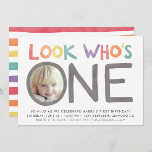 Colorful Rainbow 1st Birthday Invitations Photo