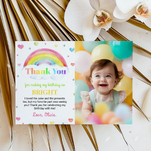 Colorful Rainbow 1st Birthday Thank You Card