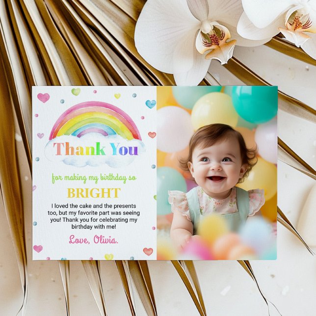 Colorful Rainbow 1st Birthday Thank You Card (Creator Uploaded)