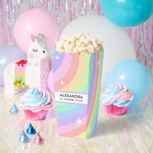 Colorful Rainbow 4th Birthday Popcorn Favor Boxes
