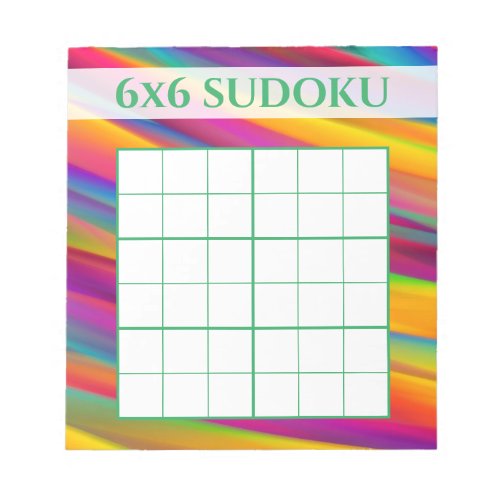 Colorful Rainbow 6x6 Sudoku Grid Template Notepad