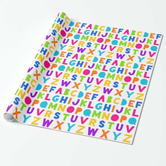 Colorful Rainbow ABC Alphabet Wrapping Paper (Unrolled)