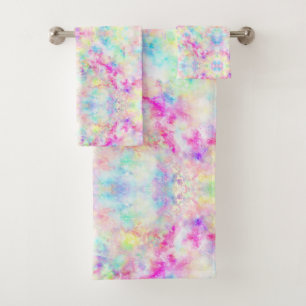 Colorful Rainbow Abstract Bohemian Tie Dye Bath Towel Set