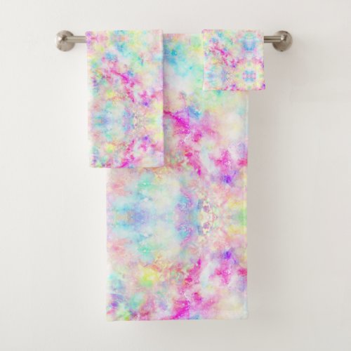 Colorful Rainbow Abstract Bohemian Tie Dye Bath Towel Set