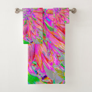 Colorful Rainbow Abstract Decorative Dahlia Flower Bath Towel Set