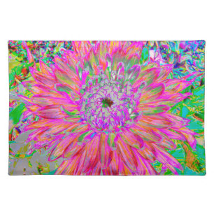 Colorful Rainbow Abstract Decorative Dahlia Flower Cloth Placemat