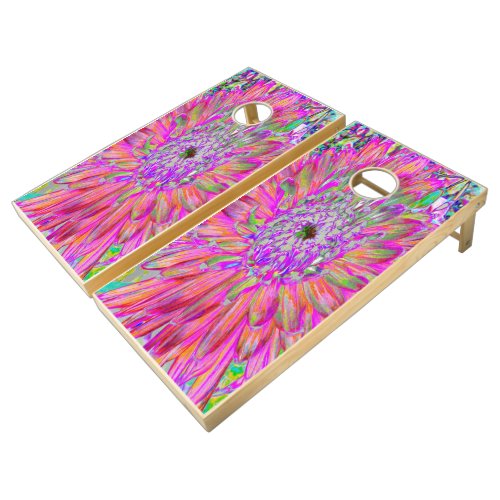 Colorful Rainbow Abstract Decorative Dahlia Flower Cornhole Set