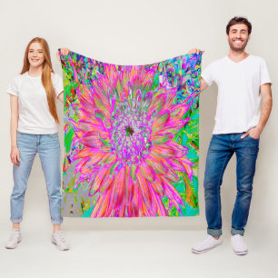 Colorful Rainbow Abstract Decorative Dahlia Flower Fleece Blanket