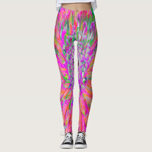 Colorful Rainbow Abstract Decorative Dahlia Flower Leggings