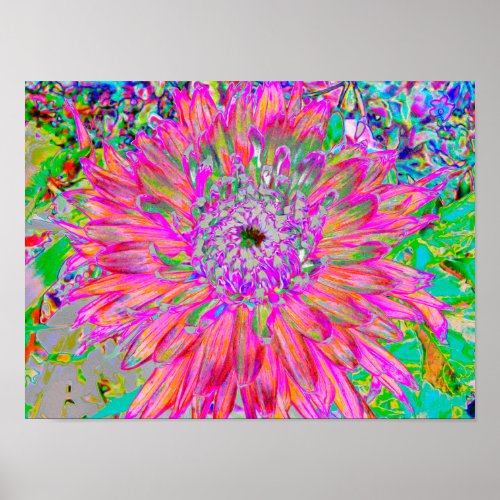 Colorful Rainbow Abstract Decorative Dahlia Flower Poster