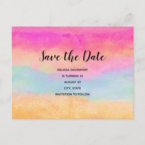 Colorful Rainbow Abstract Stripes Save the Date Invitation Postcard