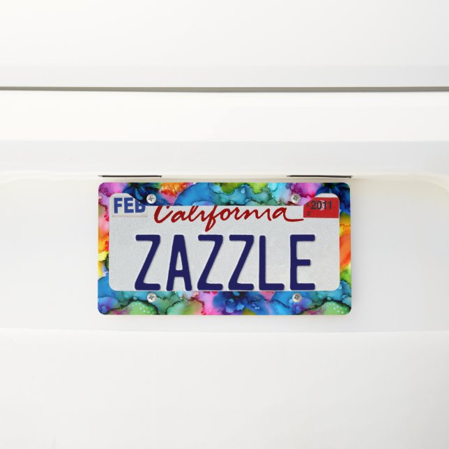 Colorful Rainbow Abstract Tie Dye License Plate Frame (On Car)