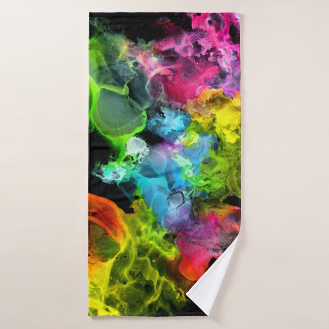 Colorful Rainbow Abstract Watercolor Ink Bath Towel Set (Bath Towel)