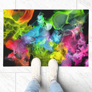Colorful Rainbow Abstract Watercolor Ink Doormat
