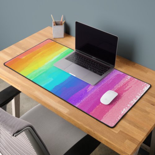 Colorful Rainbow Aesthetic Watercolor Brush Stroke Desk Mat