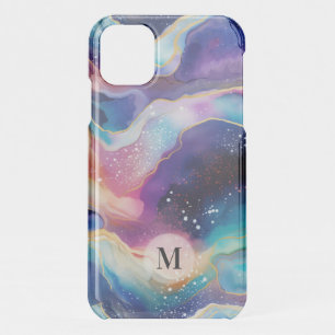 Colorful rainbow agate glitter texture monogram iPhone 11 case