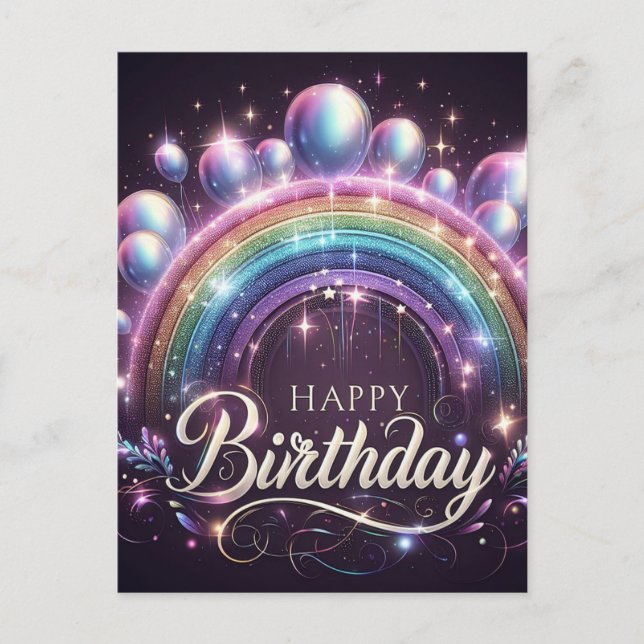 Colorful Rainbow and Balloons Birthday Postcard (Front)