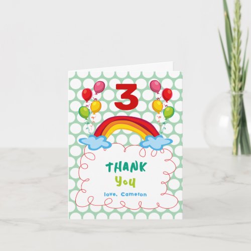 Colorful Rainbow And Balloons Photo Kids Birthday Thank You Card