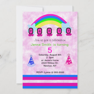 Colorful Rainbow and Birthday Hats Invitation