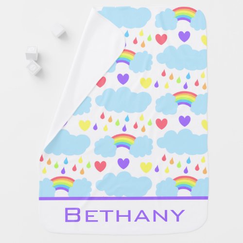 Colorful Rainbow and Clouds Personalised Baby Blanket