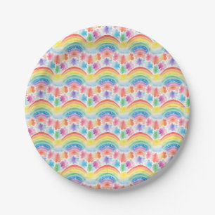 Colorful Rainbow and Clouds Watercolor Painting Paper Plates