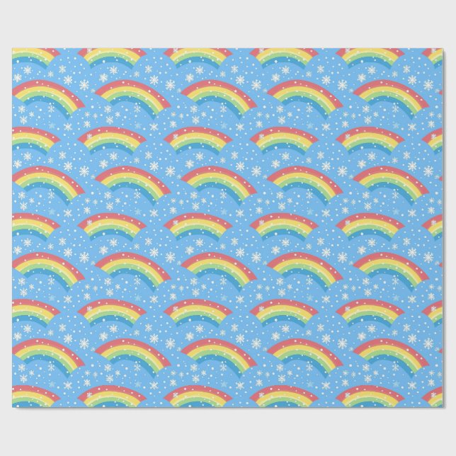 Colorful Rainbow and Snowflake Pattern Wrapping Paper (Flat)