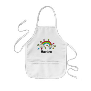 Colorful Rainbow and Stars Kids Name Kids' Apron