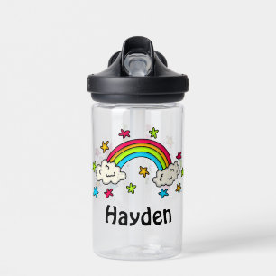 Colorful Rainbow and Stars Kids Name Water Bottle