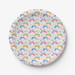 Colorful Rainbow and Tree Seamless Pattern Paper Plates