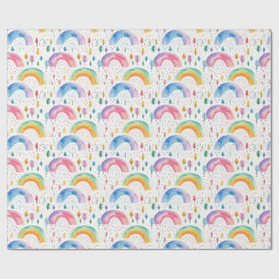 Colorful Rainbow and Tree Seamless Pattern Wrapping Paper