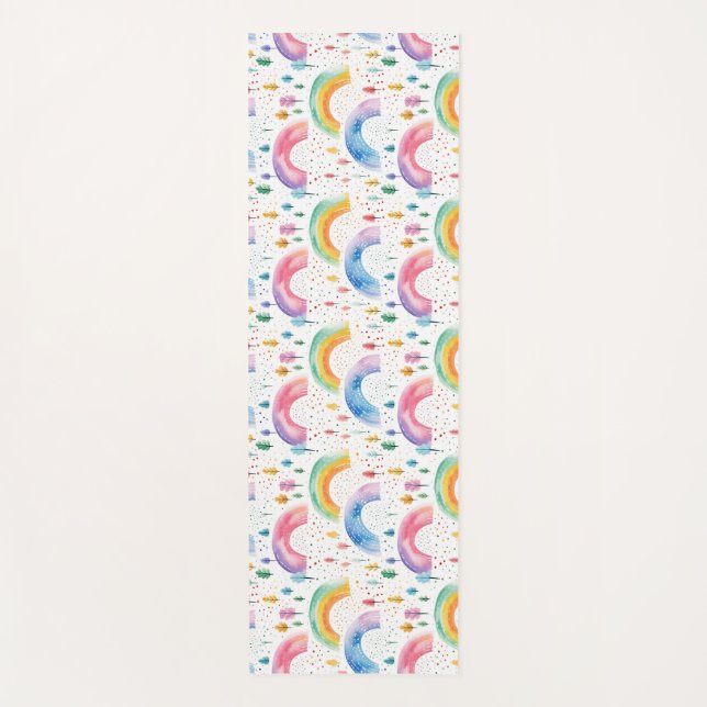 Colorful Rainbow and Tree Seamless Pattern Yoga Mat (Front)