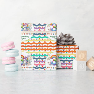 Colorful Rainbow and Unicorn 3rd Birthday Party Wrapping Paper