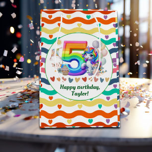 Colorful Rainbow and Unicorn 5th Birthday Party Medium Gift Bag