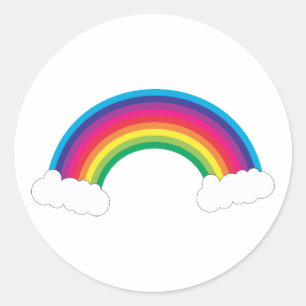 Colorful Rainbow and White Clouds Classic Round Sticker