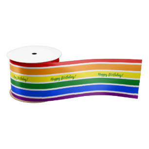 Colorful Rainbow and White Stripes Text Template Satin Ribbon