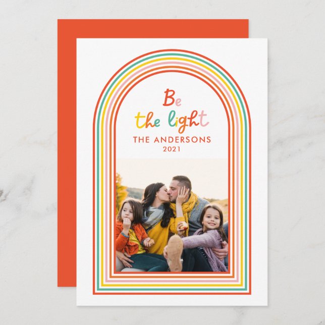 Colorful rainbow arch 1 photo Christmas Holiday Card (Front/Back)