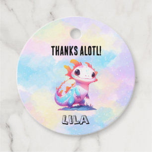 Colorful Rainbow Axolotl Birthday Favor Tags
